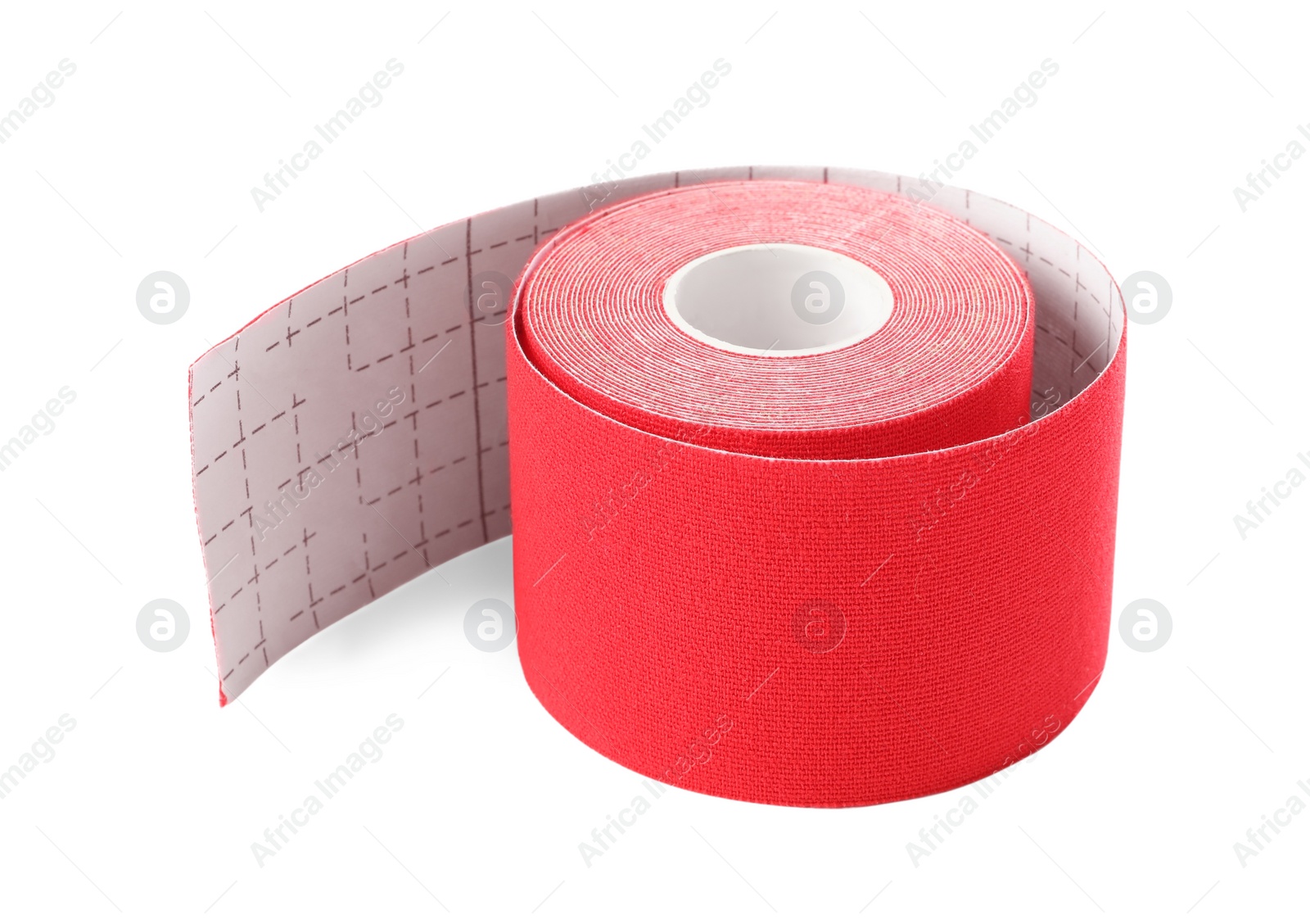 Photo of Red kinesio tape in roll on white background