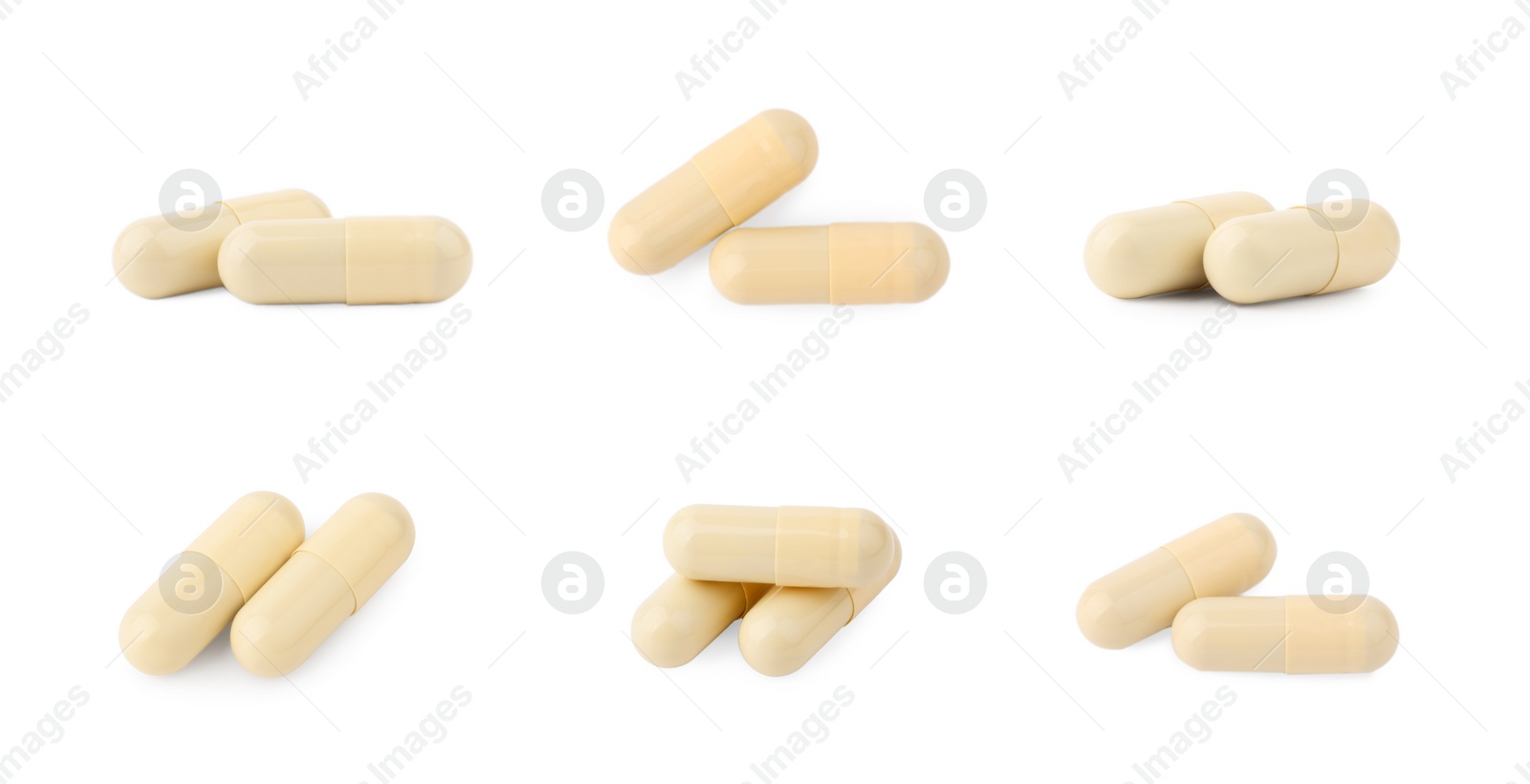 Image of Collage of vitamin pills isolated on white