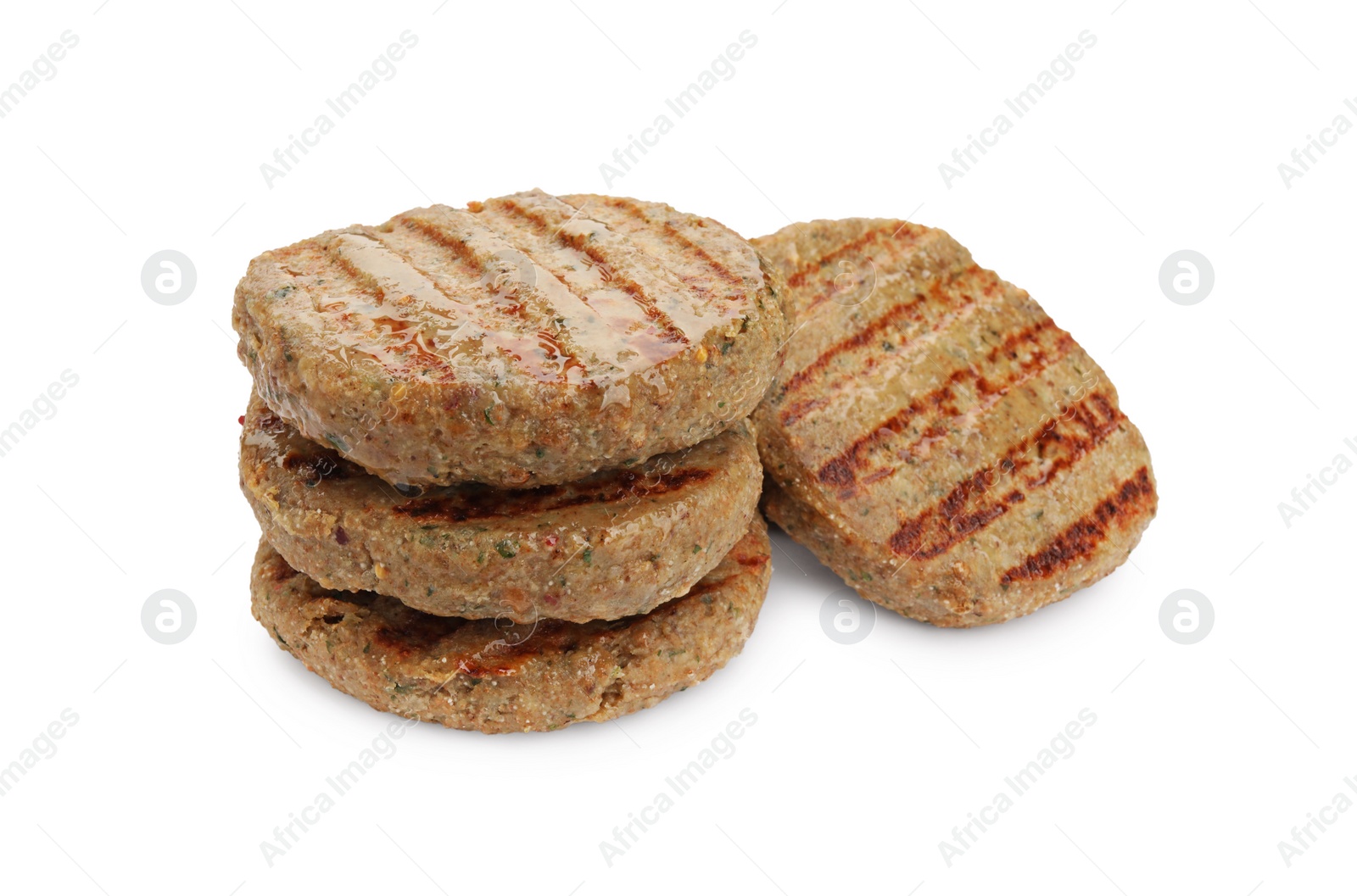 Photo of Tasty grilled vegan cutlets isolated on white