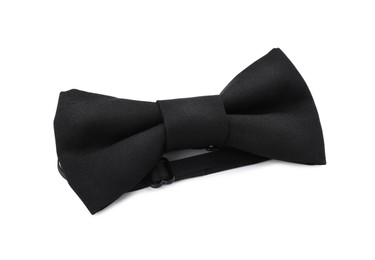 Photo of Stylish black bow tie on white background