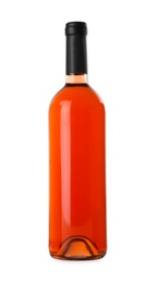 Photo of Bottles of delicious rose wine on white background. Mockup for design