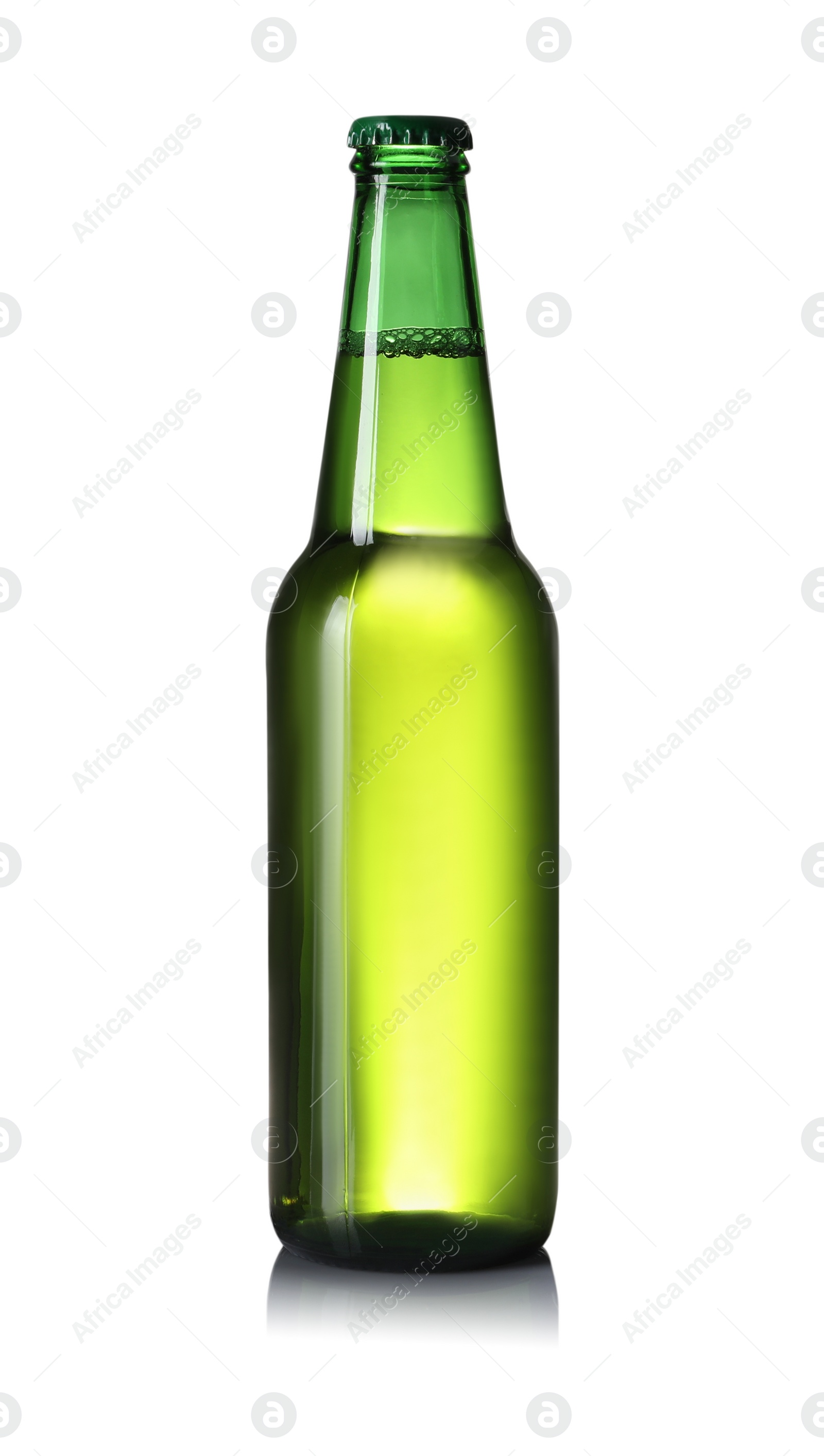 Photo of Green glass bottle of beer isolated on white