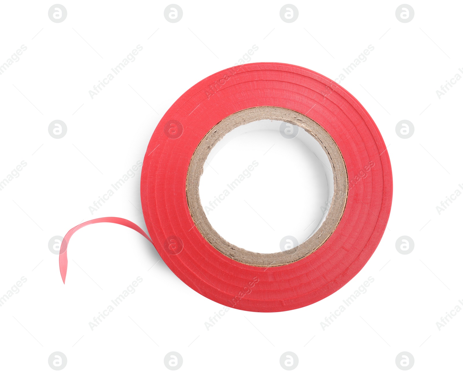 Photo of Red insulating tape isolated on white, top view