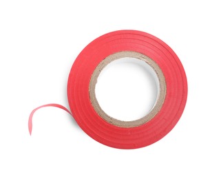 Red insulating tape isolated on white, top view