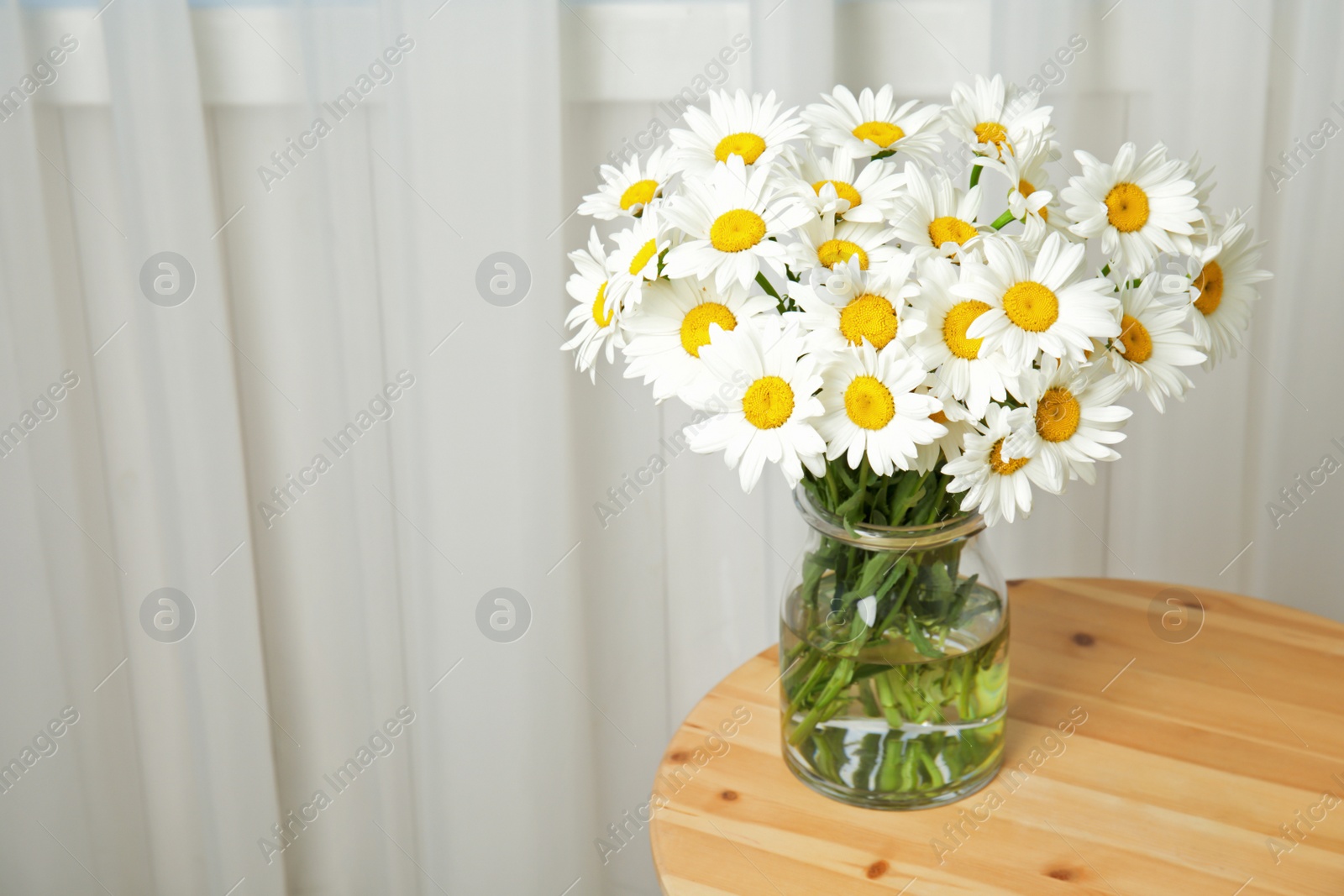 Photo of Vase with beautiful chamomile flowers on table