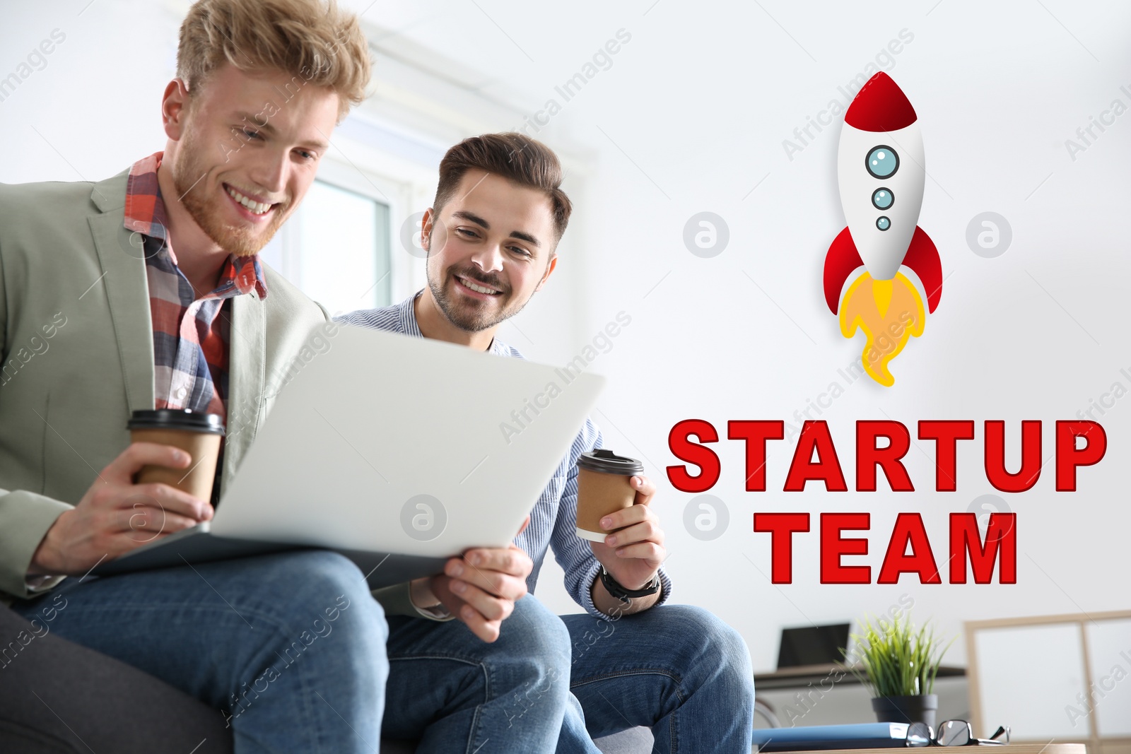 Image of Business people working on laptop in office. Startup team