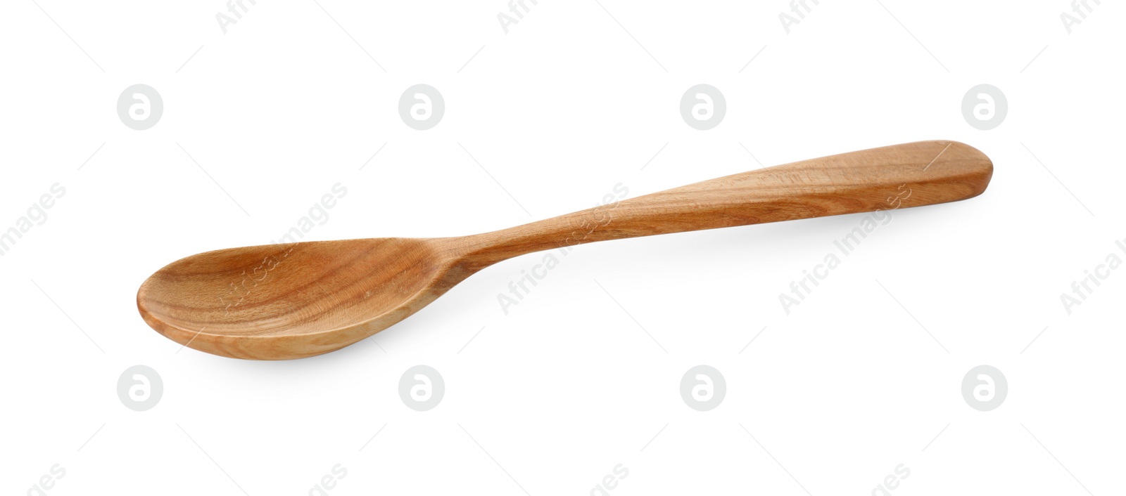 Photo of One empty wooden spoon isolated on white