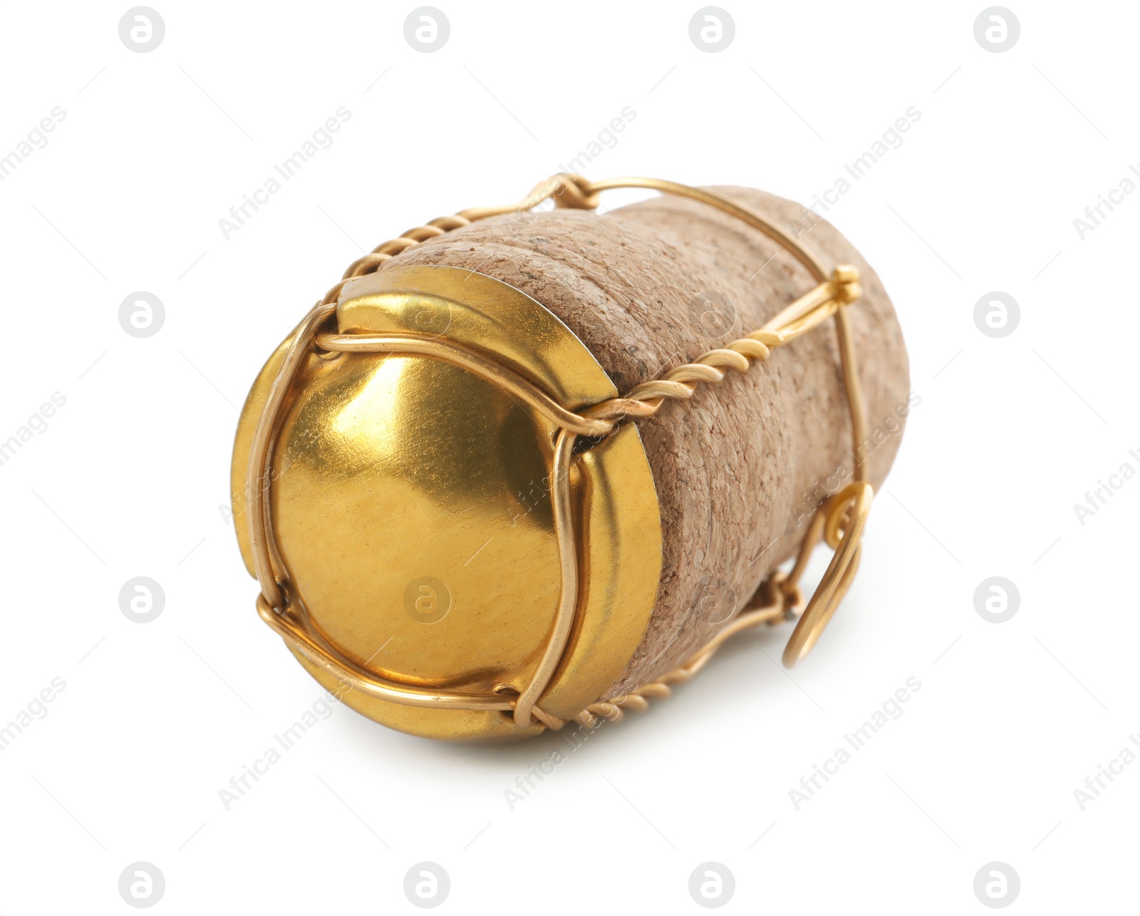 Photo of Cork of sparkling wine and muselet cap isolated on white