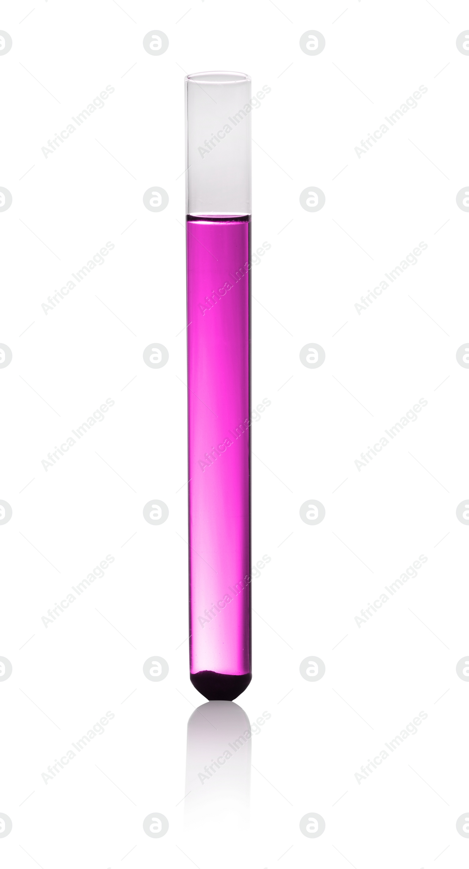 Image of Test tube with pink liquid isolated on white. Laboratory glassware