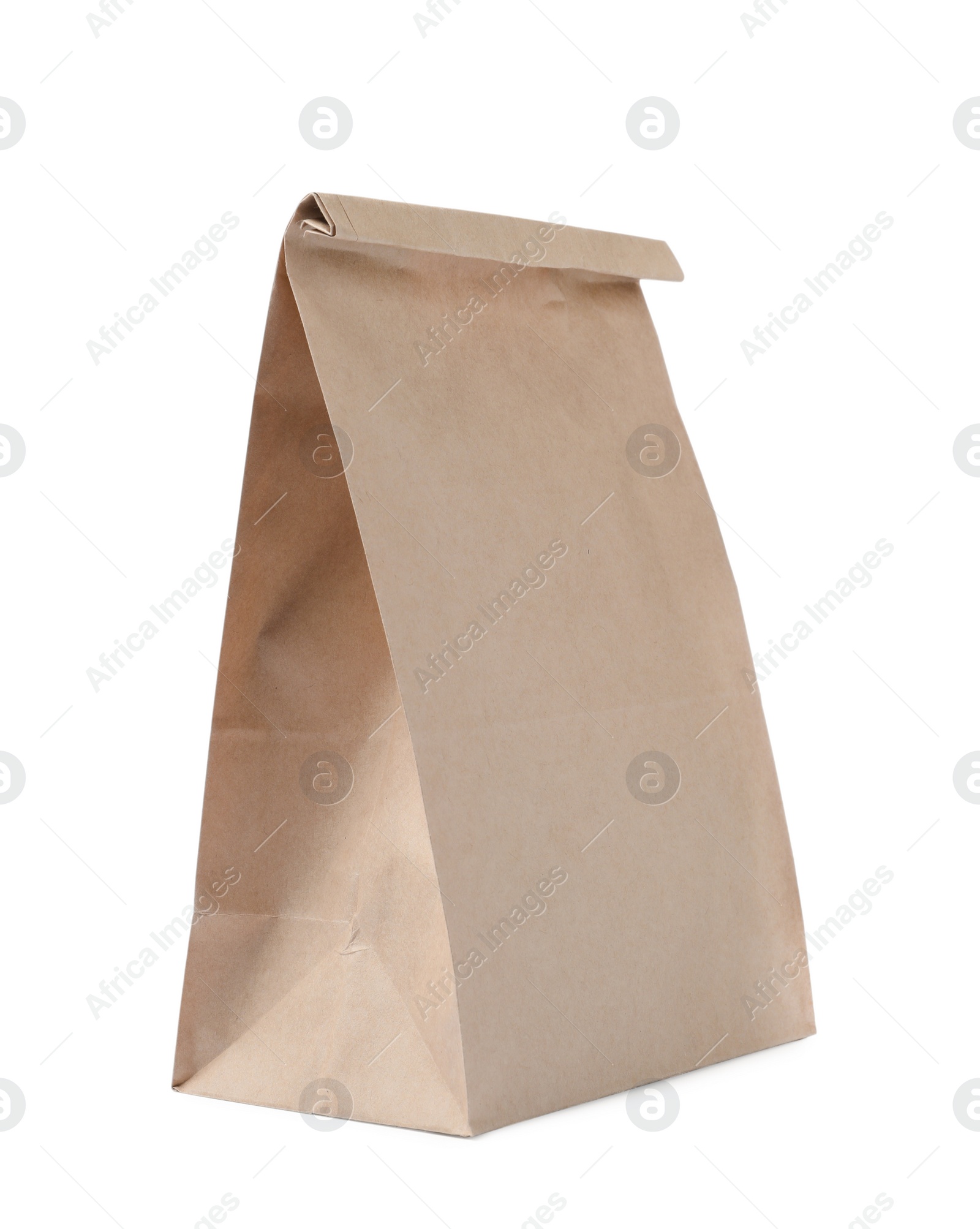 Photo of Closed kraft paper bag isolated on white