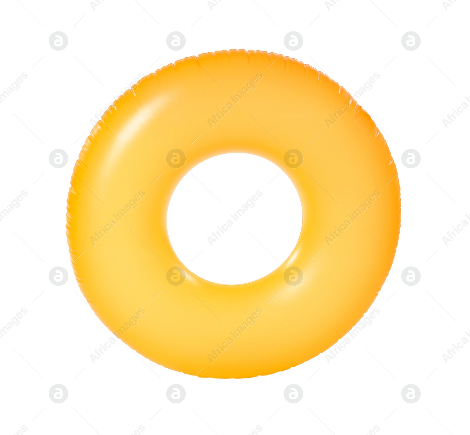 Photo of Bright inflatable ring on white background. Summer holidays