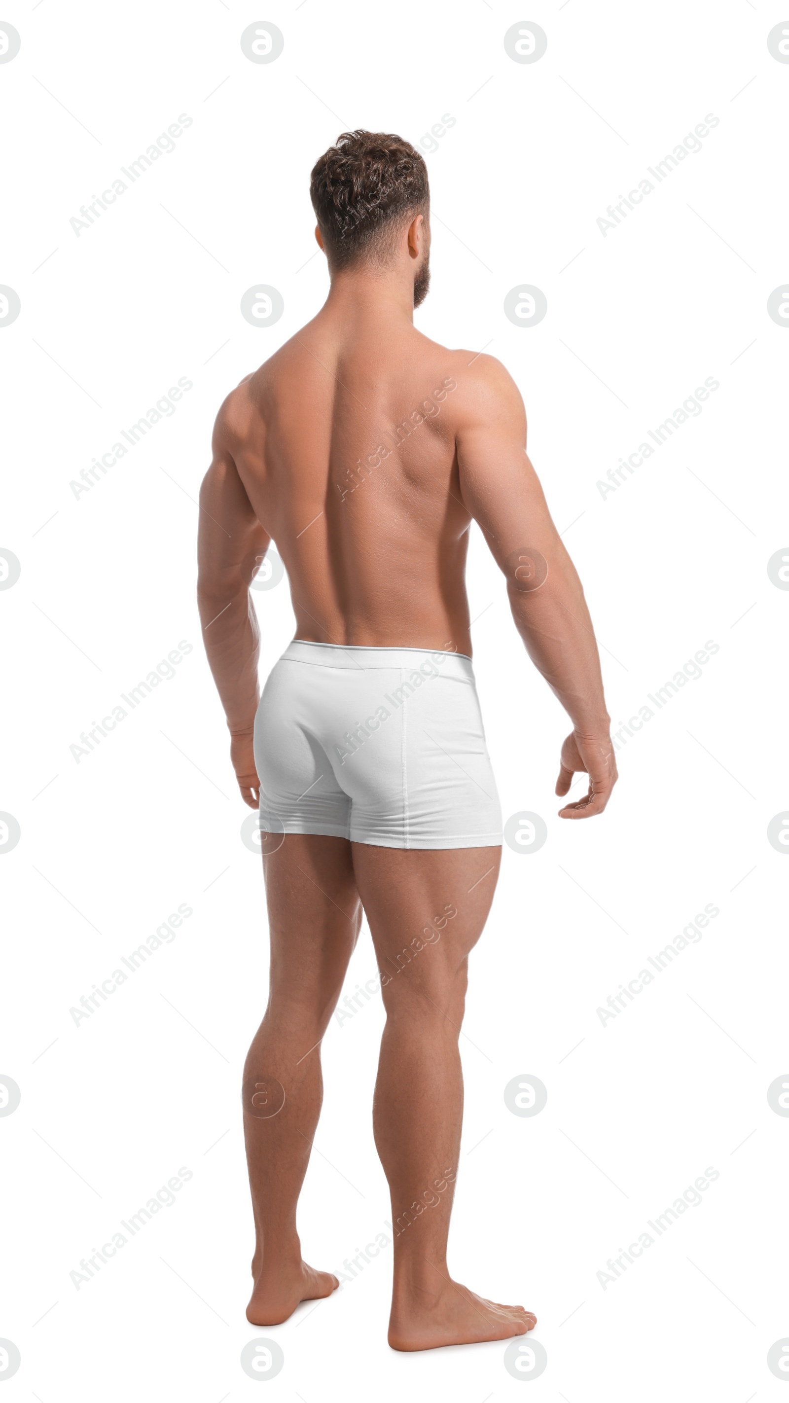 Photo of Muscular man isolated on white. Sexy body