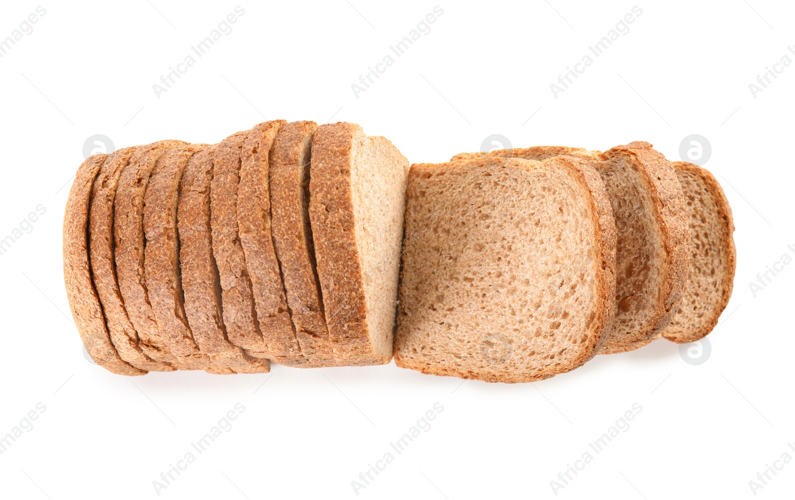 Photo of Fresh bread on white background, top view