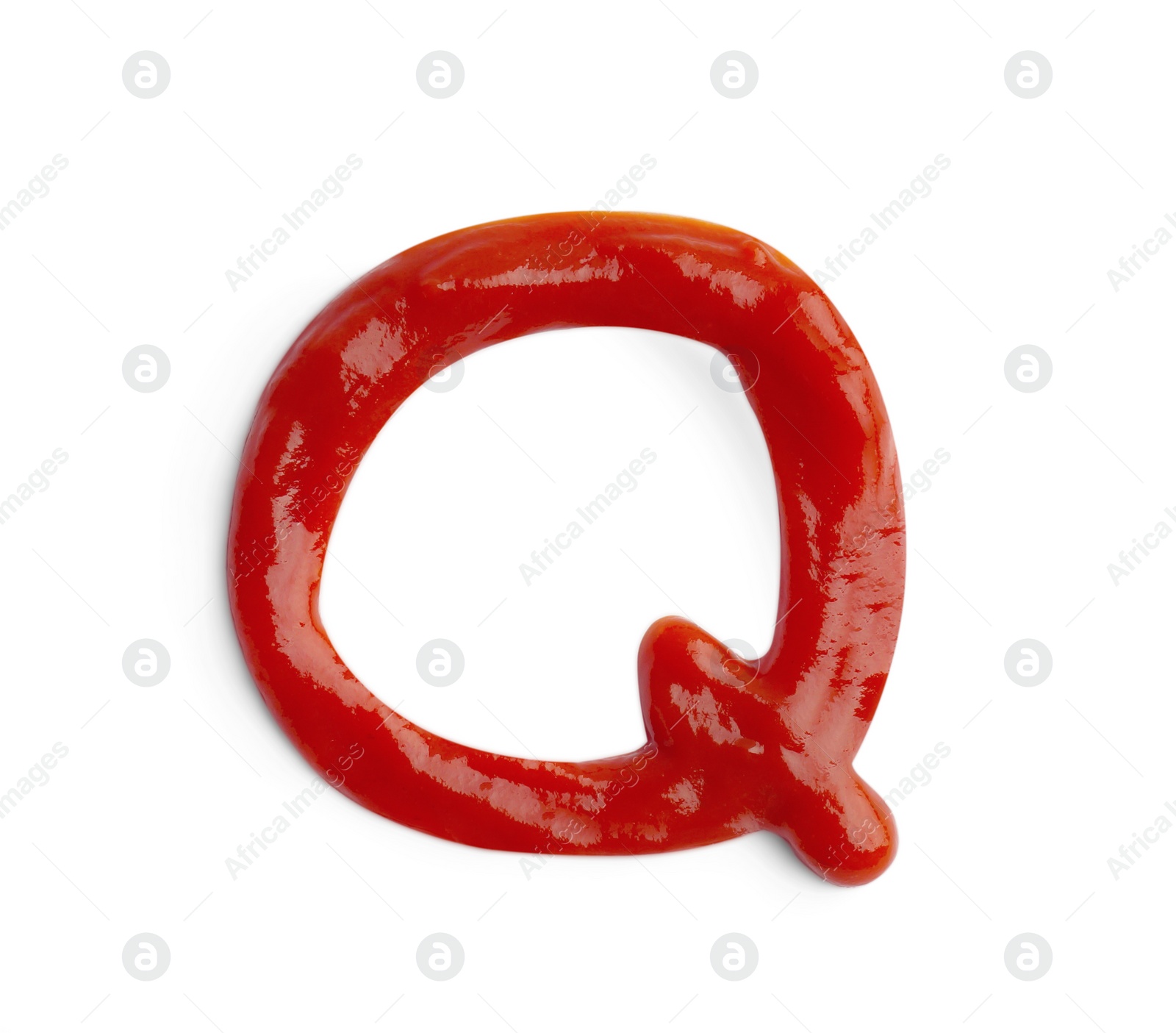 Photo of Letter Q written with ketchup on white background