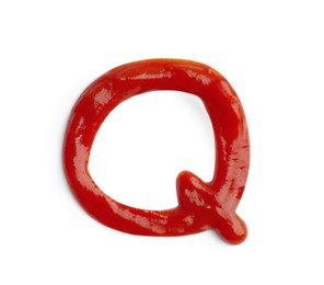 Photo of Letter Q written with ketchup on white background