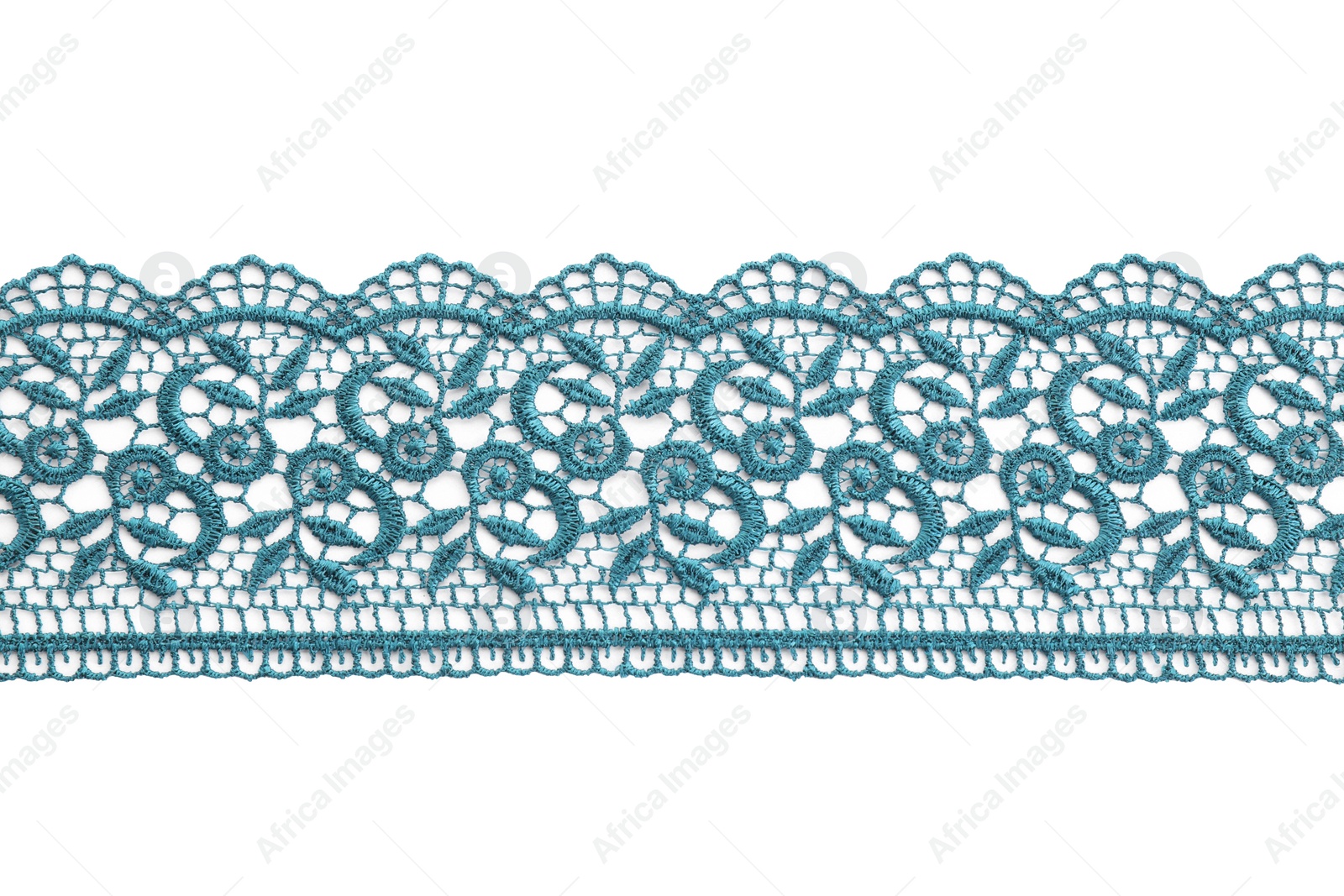 Photo of Beautiful lace isolated on white, top view