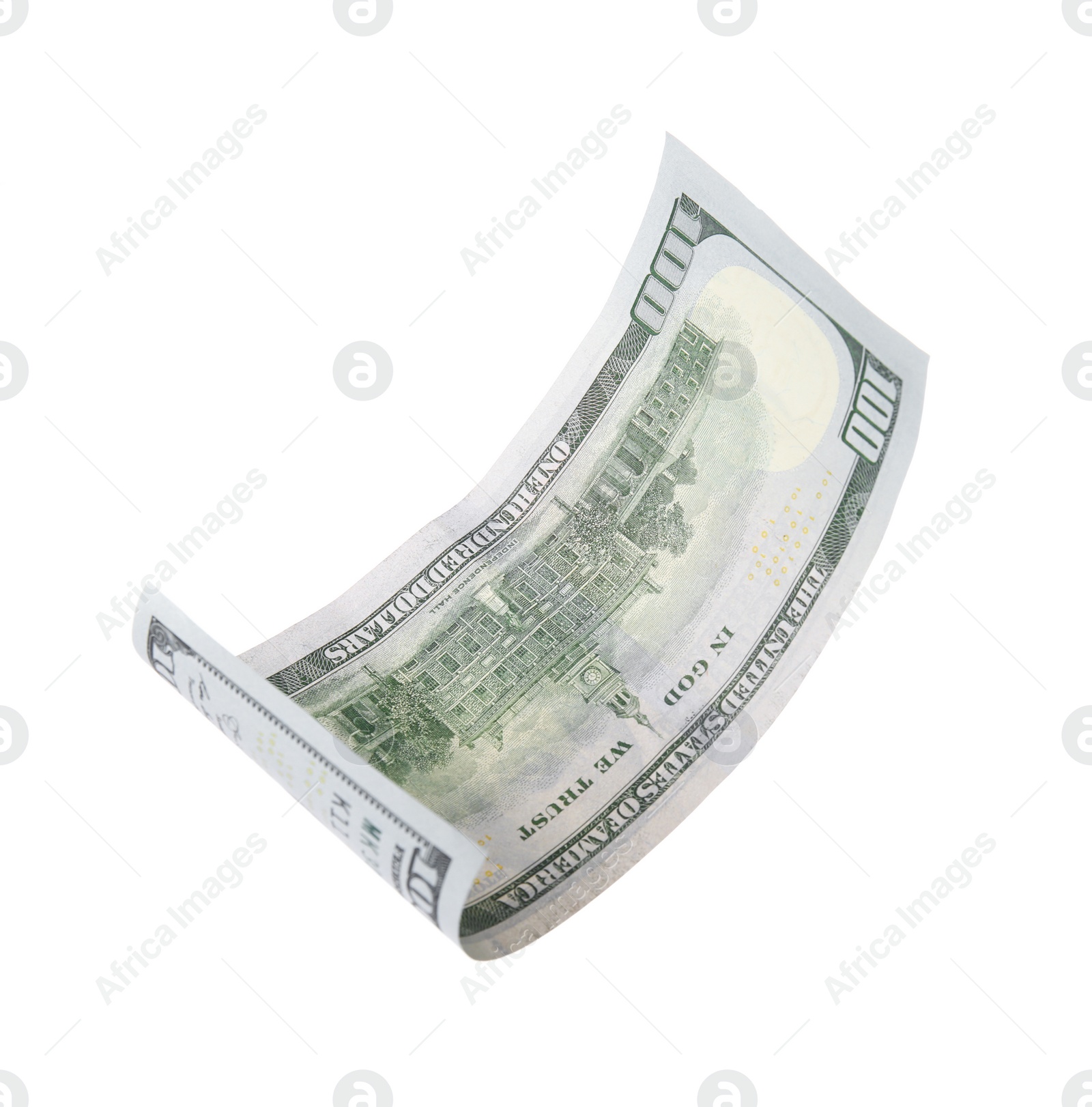 Photo of One hundred dollar banknote on white background. American national currency