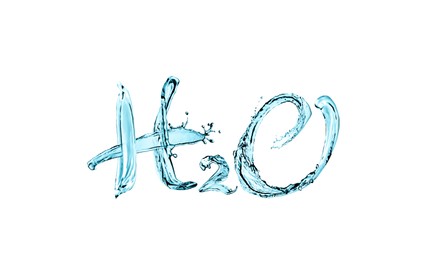 Chemical formula H2O made of water on white background