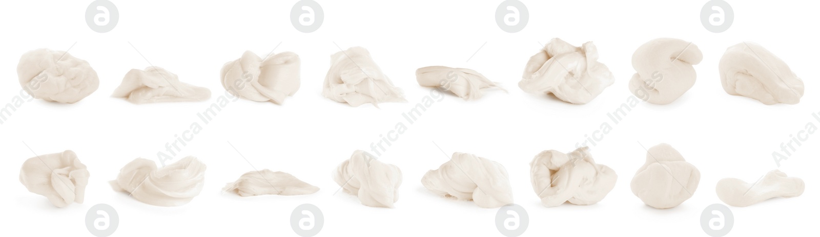 Image of Used chewing gum on white background, collage