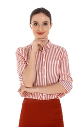 Professional business trainer posing on white background