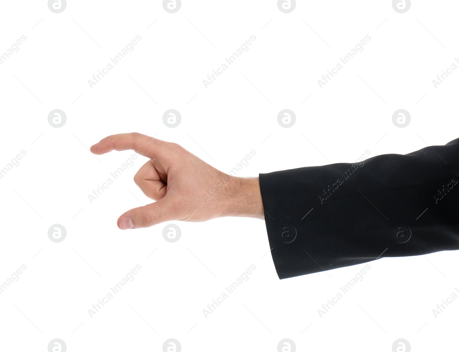 Photo of Man holding magnet on white background, closeup