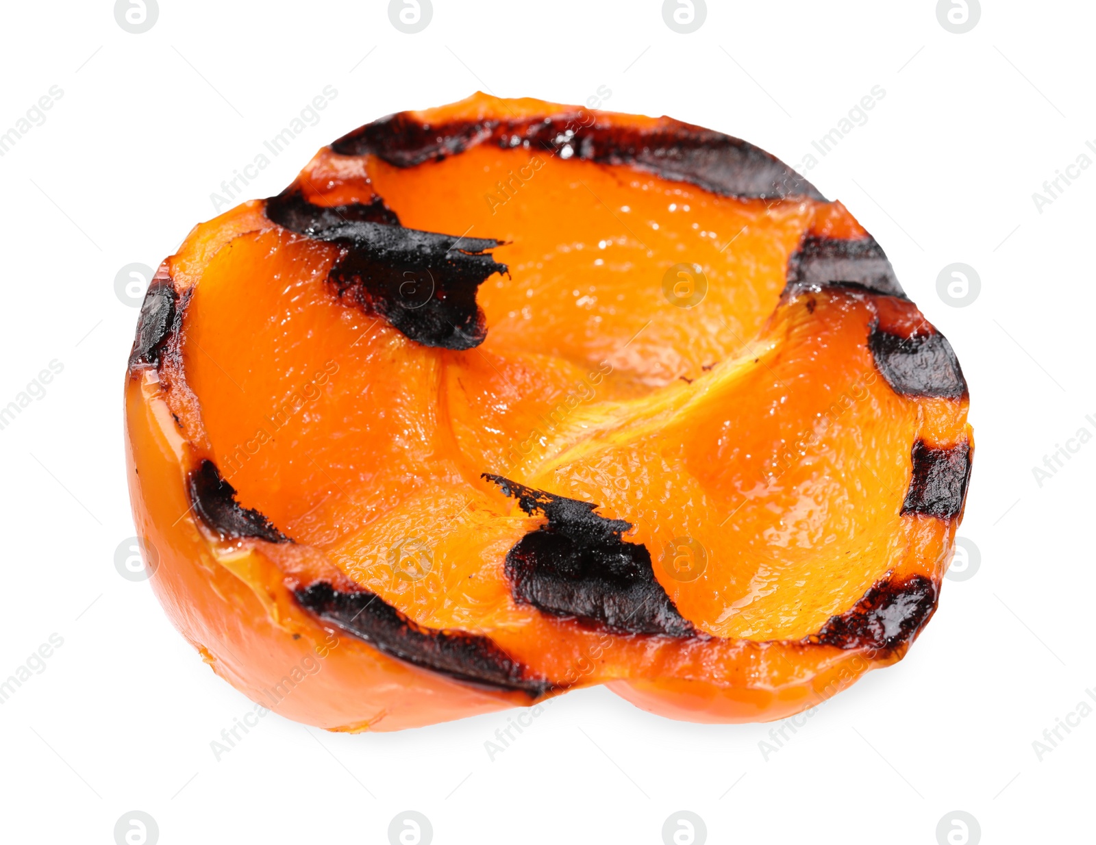 Photo of Slice of grilled orange pepper isolated on white