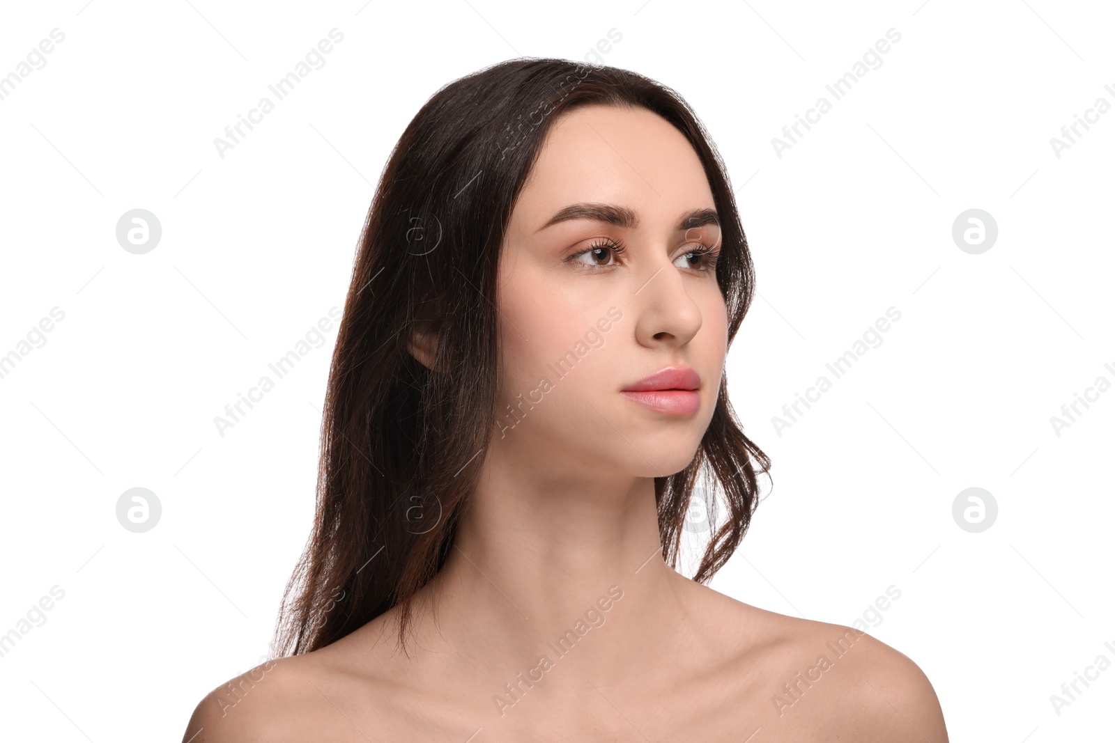 Photo of Portrait of beautiful young woman on white background