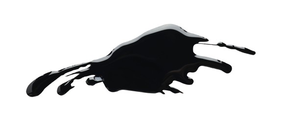 Photo of Black glossy oil blob isolated on white, top view