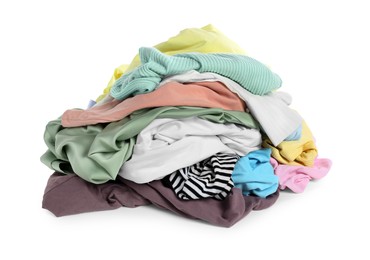 Pile of colorful clothes isolated on white