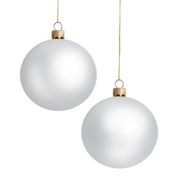 Image of Two matte Christmas balls on white background