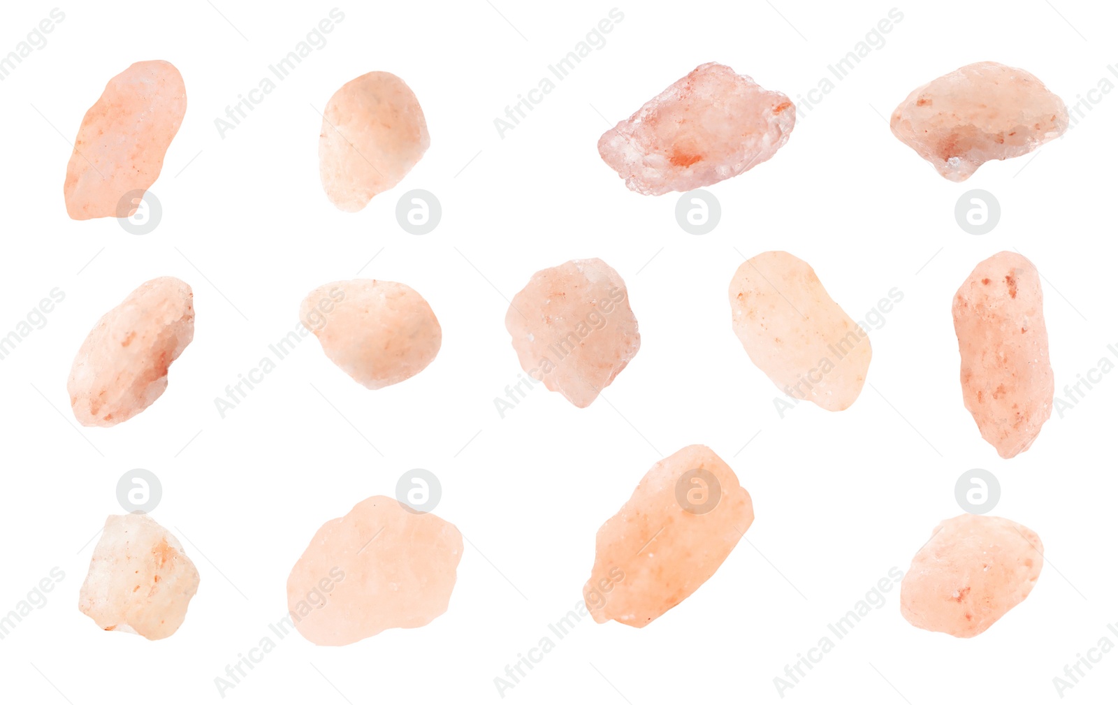 Image of Set with pink himalayan salt on white background