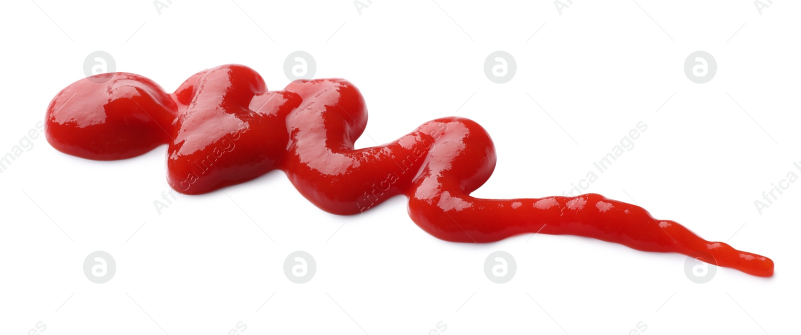 Photo of Fresh tasty red ketchup on white background