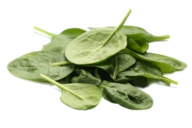 Pile of fresh spinach leaves isolated on white