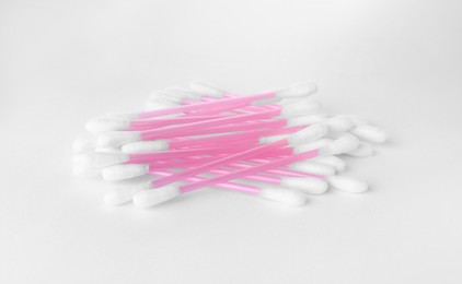 Clean cotton buds isolated on white. Hygienic product