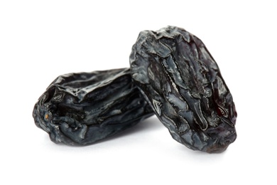 Photo of Tasty raisins on white background. Healthy dried fruit