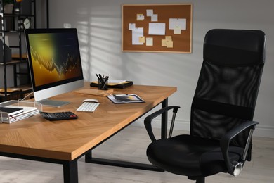 Photo of Computer with graph on table in office