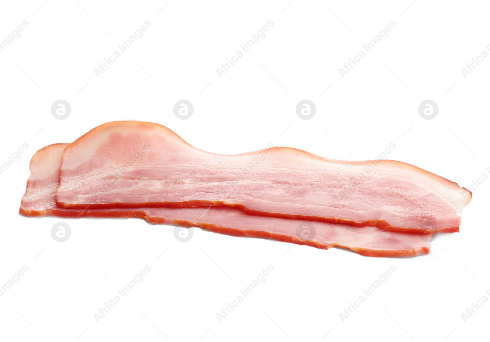 Image of Fresh raw bacon slices on white background