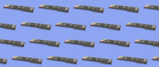 Remote controller pattern on slate blue background. Collage design