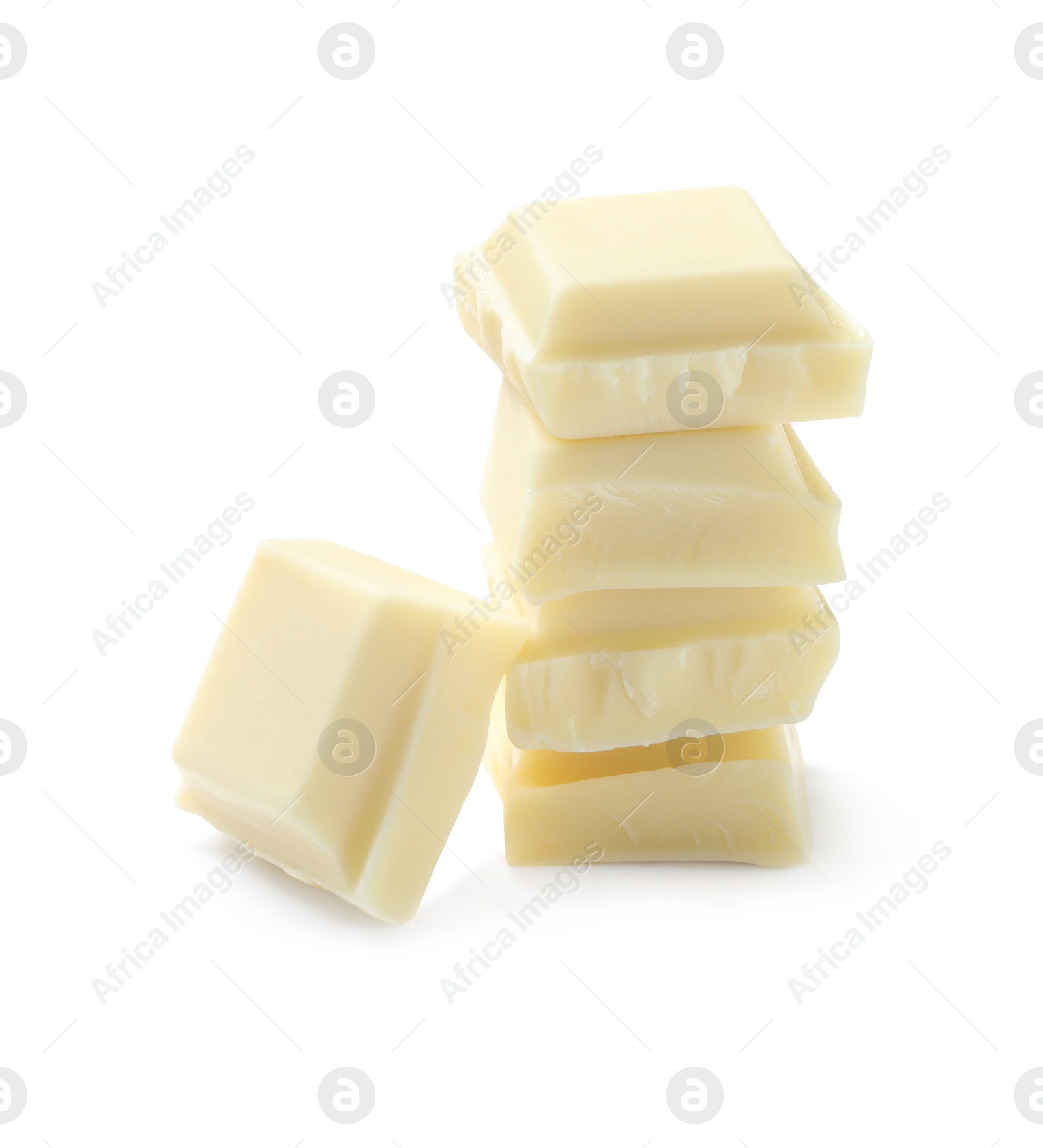 Photo of Pieces of delicious chocolate bar isolated on white