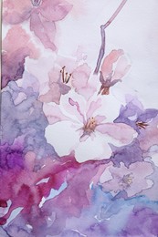 Photo of Closeup view of beautiful floral watercolor painting