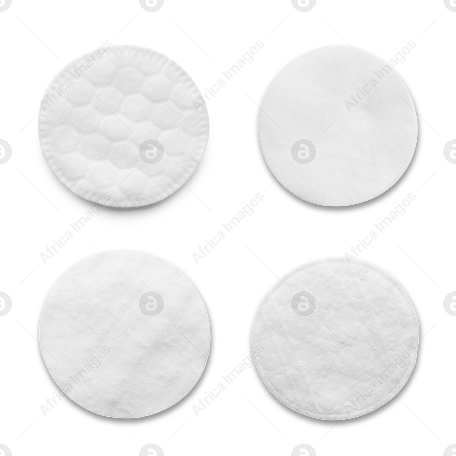 Image of Set with soft cotton pads on white background, top view