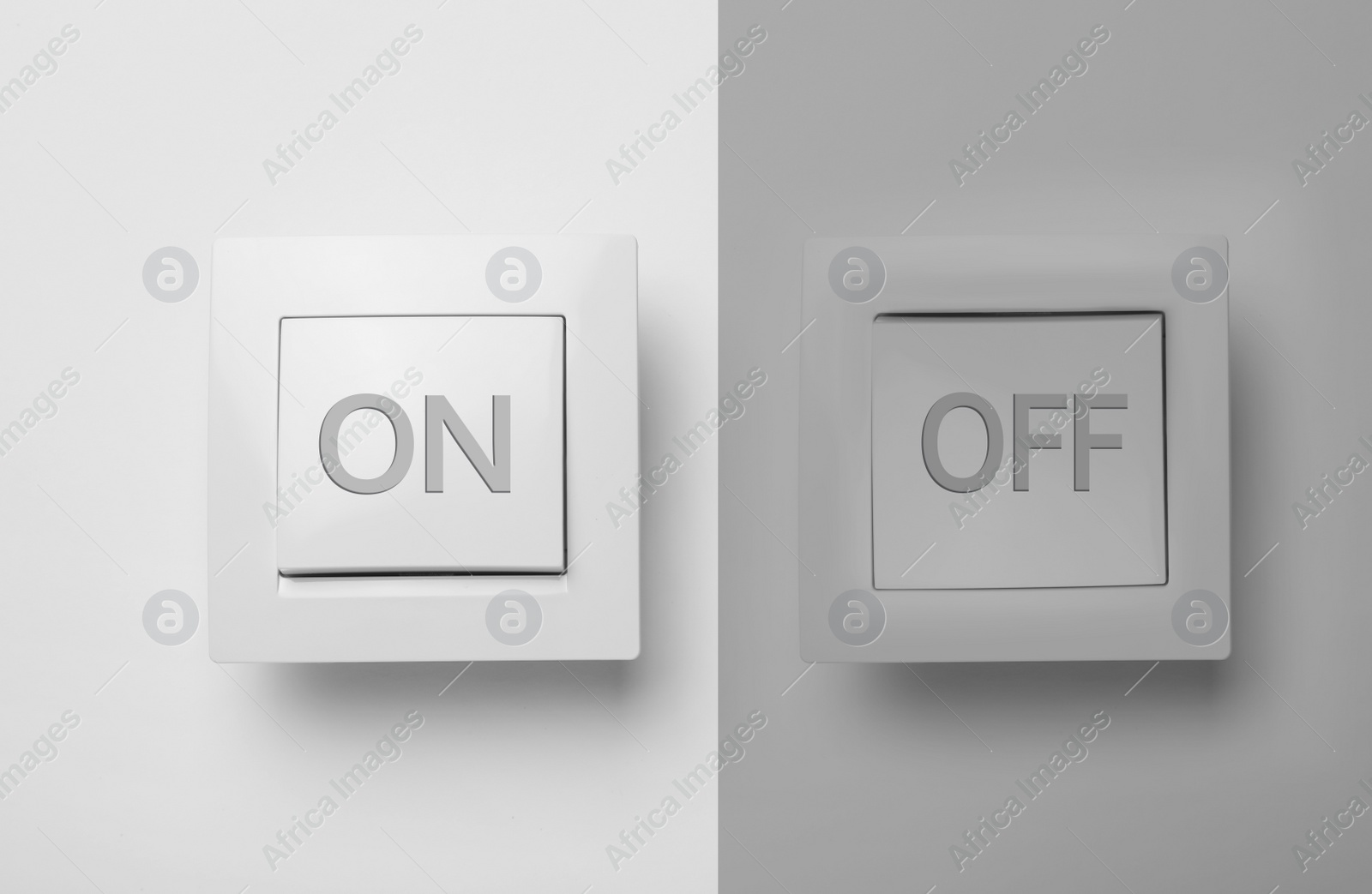 Image of Turned ON and OFF light switches on color background