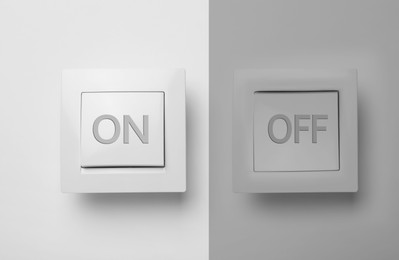 Image of Turned ON and OFF light switches on color background