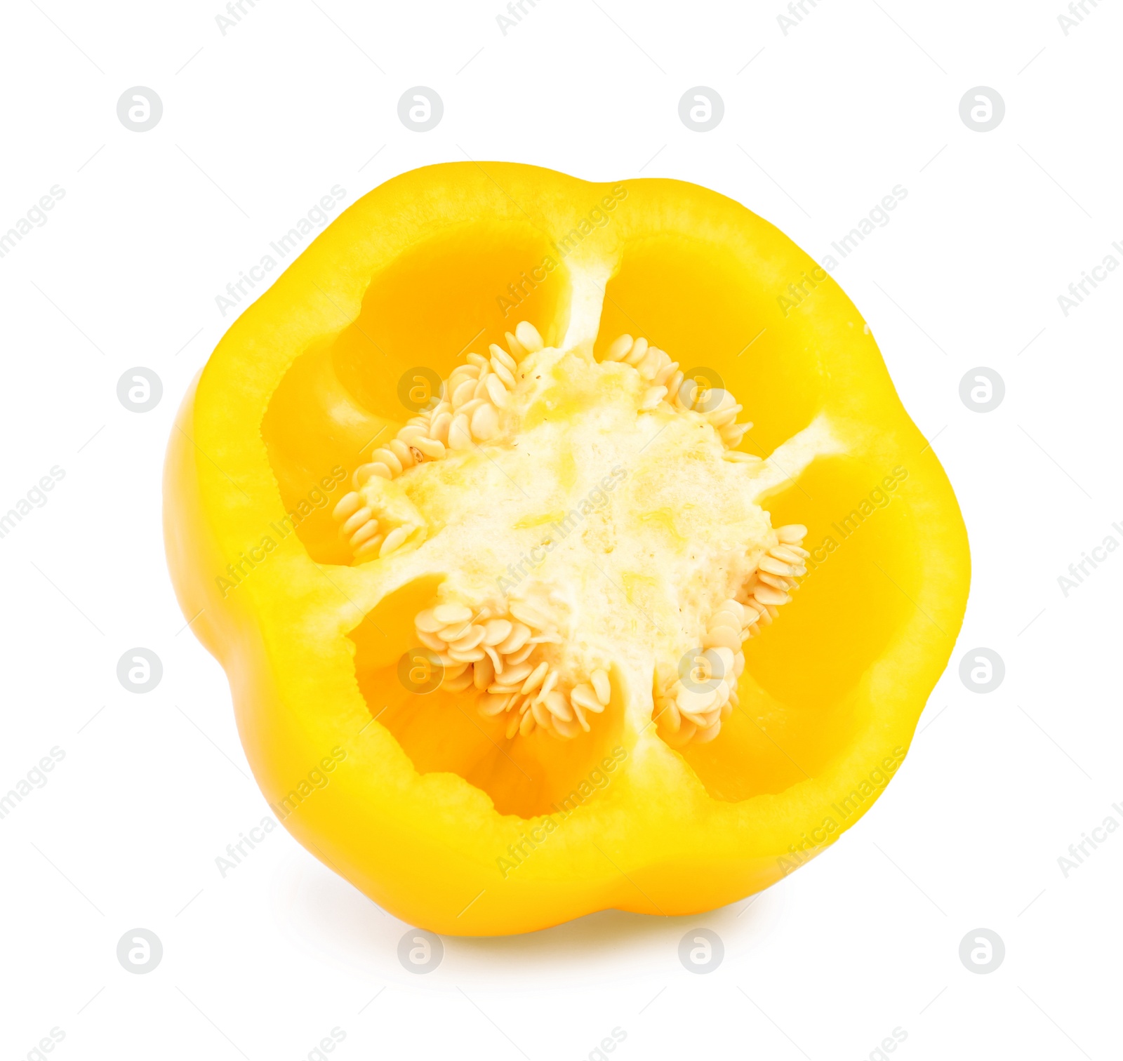 Photo of Cut yellow bell pepper isolated on white