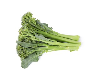 Fresh raw broccolini isolated on white, top view. Healthy food