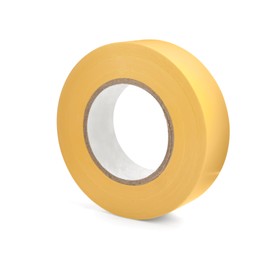 Yellow insulating tape isolated on white. Electrician's supply