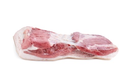 Photo of One piece of raw pork belly isolated on white