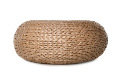 Photo of One stylish wicker pouf isolated on white