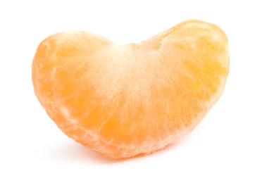 Photo of Piece of ripe tangerine on white background