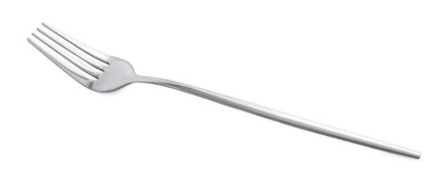 Photo of One shiny metal fork isolated on white